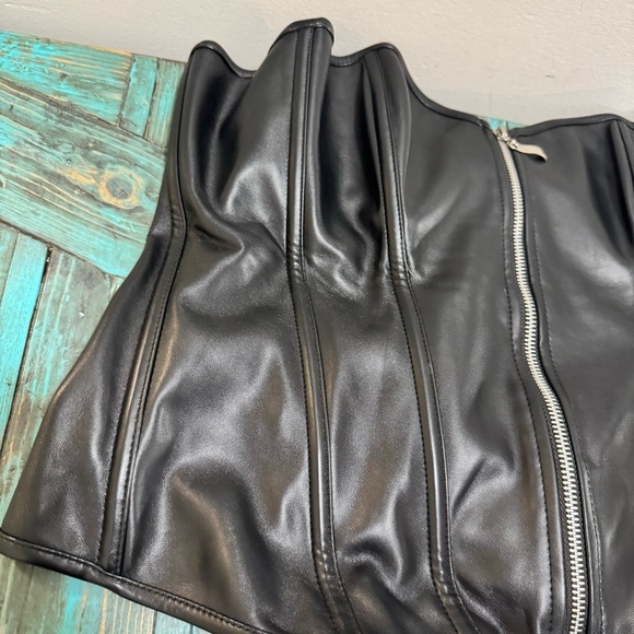 Faux Leather Corset Sexy Clubwear Bustier Hot Lingerie Zipper Front - Picture 6 of 10